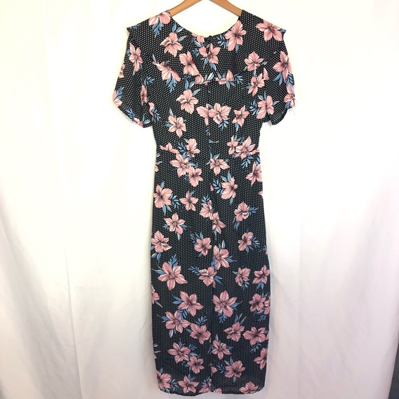 Hayden sz s floral retro pinup dress ruffle midi - Picture 6 of 7